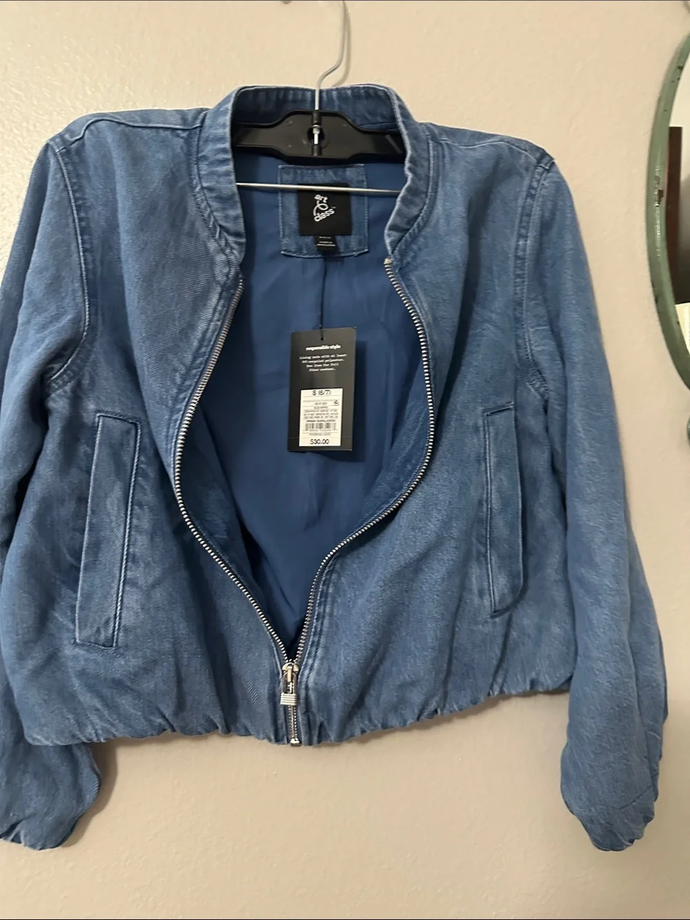art class Blue Denim- Zip up Bomber Jacket with pockets for Kids Sz S 6/7 NWT